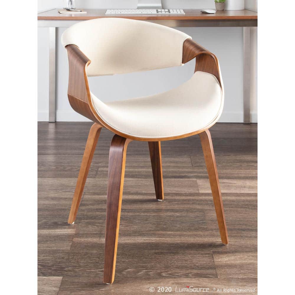 Curvo Walnut and Cream Upholstered Low Arm Chair