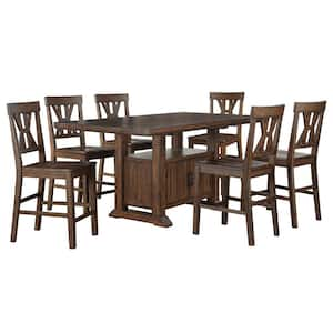 Auburn 7-Piece Brown Wood Counter Dining Room Set Seats 6