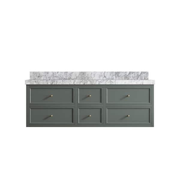 Willow Collections Roswell 60 in. W x 22 in. D x 36 in. H Double Sink Bath Vanity in Pewter Green with 2 in. Carrara Marble Top