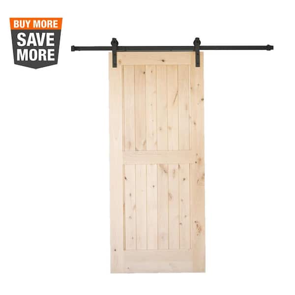 Krosswood Doors 36 in. x 84 in. Krosswood Rustic 2 Panel Unfinished Knotty Alder Interior Barn Door Slab