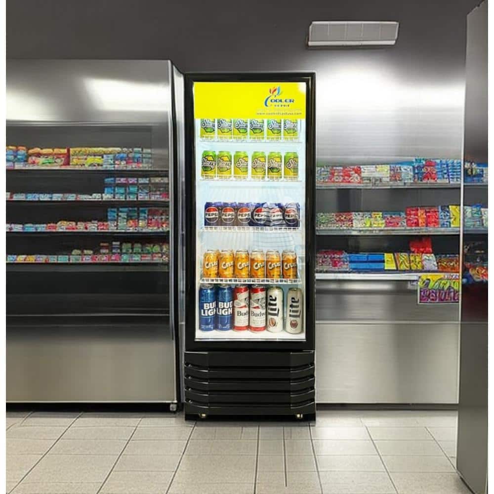 Black Glass Commercial Display Refrigerator with Wire Shelves