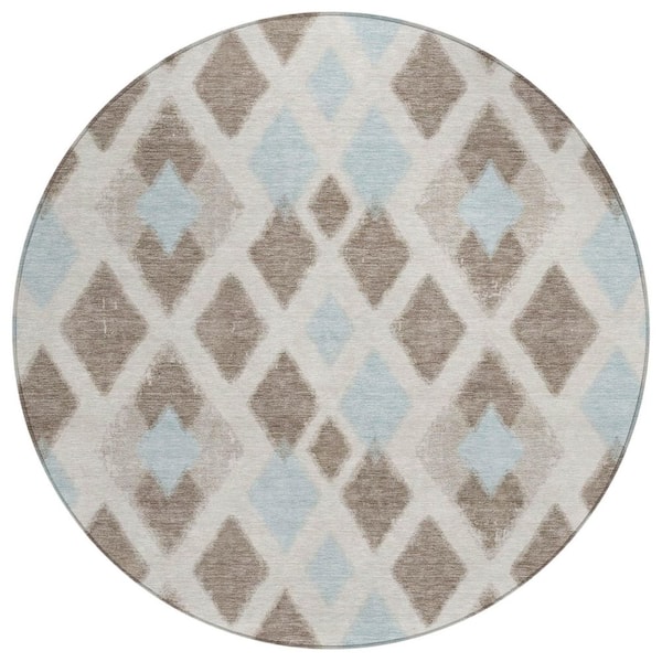 Chantille Machine Washable Indoor/Outdoor Abstract ACN3021 Mocha 8 ft. x 8 ft. Round Rug