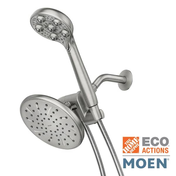 MOEN HydroRoller Massage 3-Spray 7.5 in. Dual Tub Wall Mount Fixed and Handheld Shower Head in Spot Resist Brushed Nickel