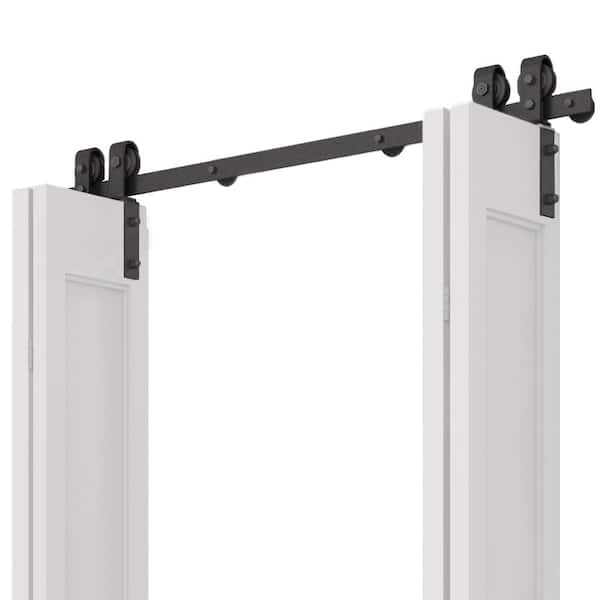CALHOME 63 in. Black Double Bi-Fold Front Mount Sliding Barn Door Track and Hardware Kit