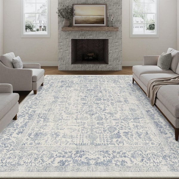 Entomology Blue 8 ft. x 10 ft. Vintage Floral Area Rug