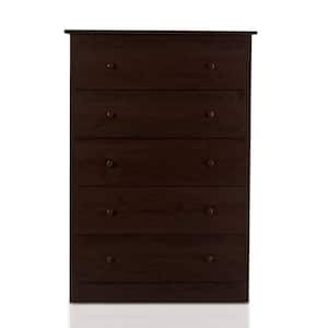 Espresso 5-Drawer 31.5 in. Dresser Chest of Drawers Functional Storage Organizer Closet