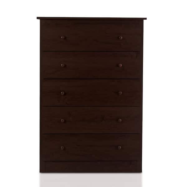 Costway Espresso 5-Drawer 31.5 in. Dresser Chest of Drawers Functional Storage Organizer Closet