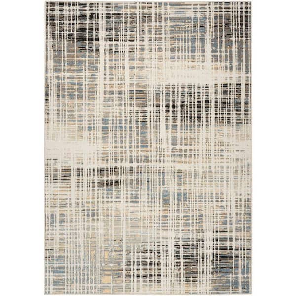 Nourison Washable Decor Ivory Blue 7 ft. x 9 ft. Abstract Contemporary Area Rug