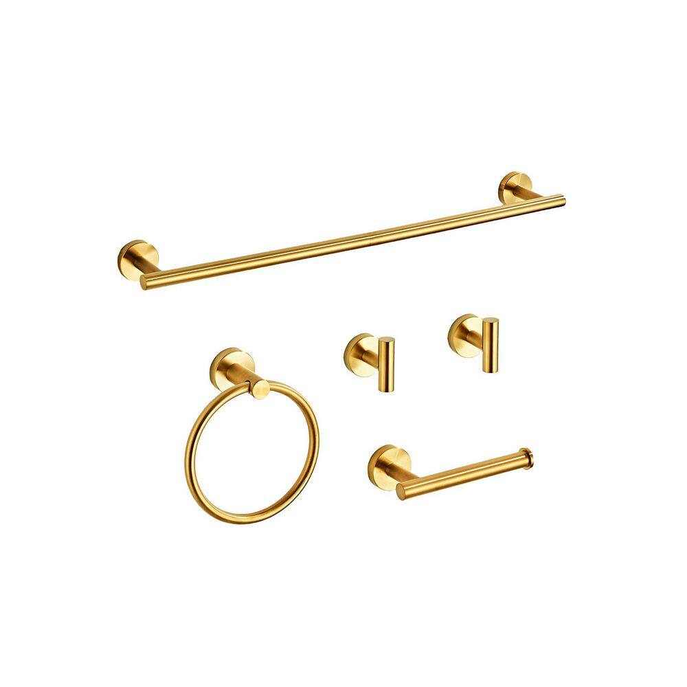 5-Piece Bathroom Hardware Accessories Set with Towel Bar Toilet Paper Holder Towel Ring Robe Hooks in Brushed Dark Gold price history on PriceWatchPro