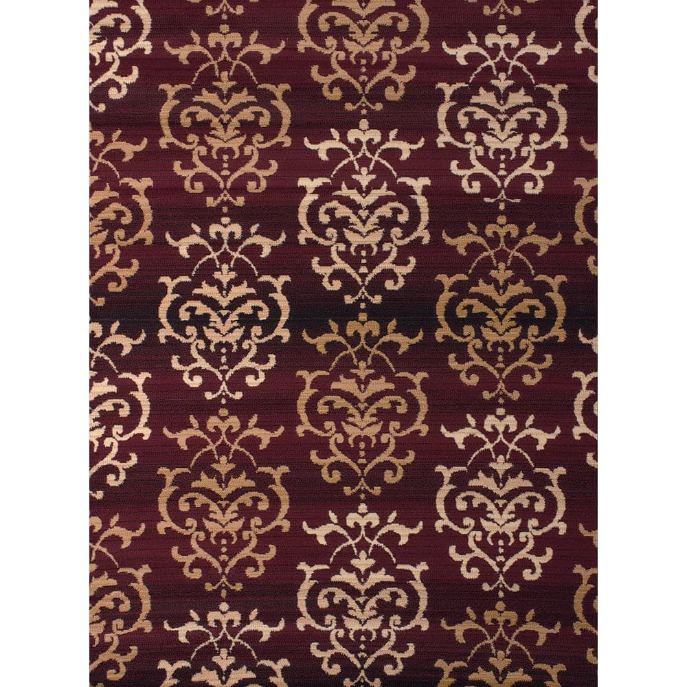 Burgundy and Beige Rectangular Synthetic Area Rug, 7'10" x 10'6"
