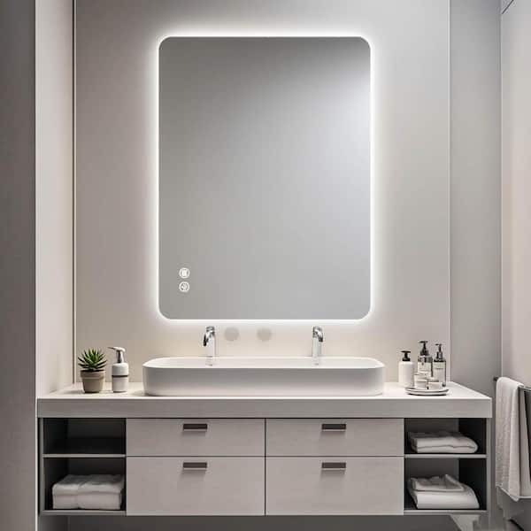 36.00 in. W x 24.00 in. H LED Modern Rectangle Framless Wall Mirror