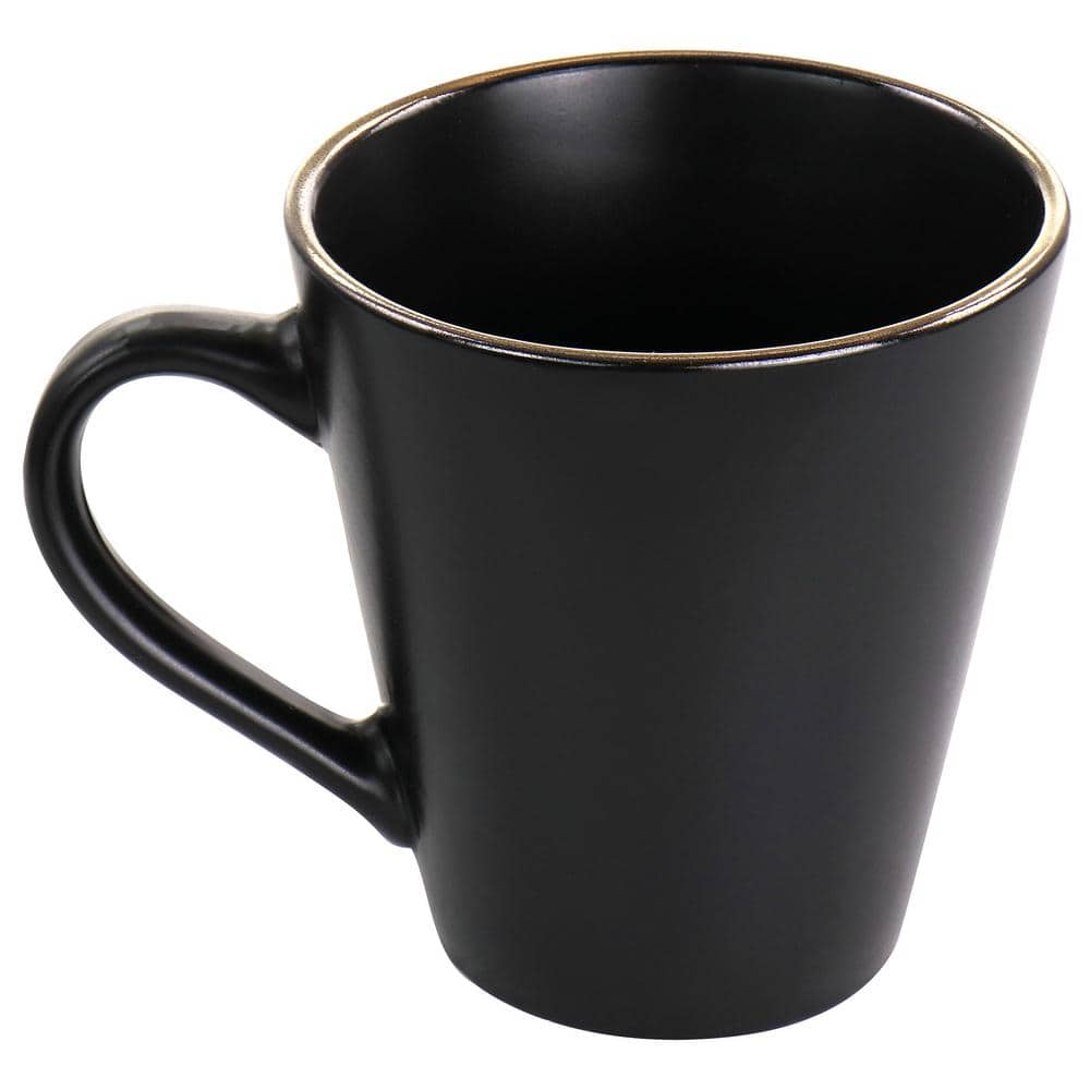 Matte Black Ceramic Mugs with Gold Trim, Set of 6