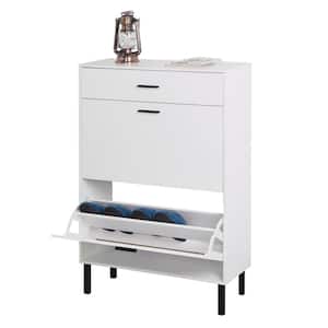 31.5 in. W x 9.84 in. D x 43.3 in. H White Linen Cabinet with 2 Flip Drawers and 1 Slide Drawer