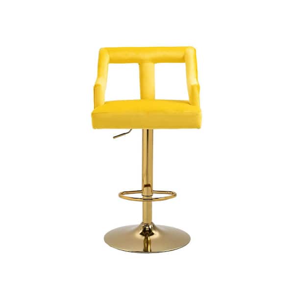 Utopia 4niture Eira 45.50 in. Mustard Low Back Metal Frame Adjustable Cushioned Bar Stool with Velvet Seat