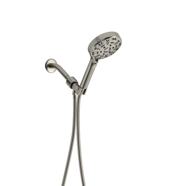 Logmey 8-Spray Patterns with 1.8 GPM 5 in. Wall Mount Handheld Shower Head with Pause, Hose and Shower Arm in Brushed
