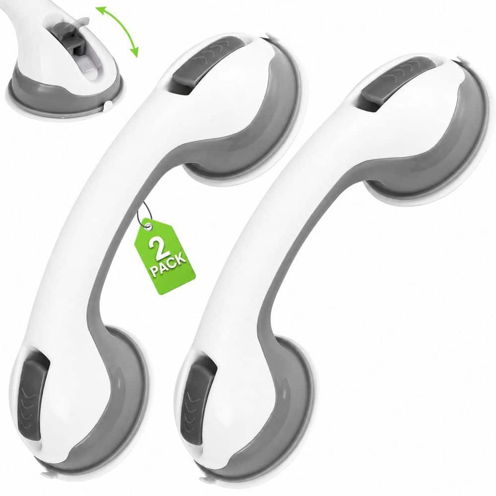 12 in. Suction Cup Concealed Screw Grab Bar in Grey, Removable Shower Safety Handle for Bathroom for Seniors, 2 Pack price history on PriceWatchPro