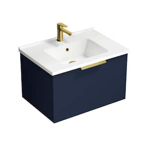 Bodrum 25.59 in. W x 17.72 in. D x 16.14 in. H Modern Bathroom Vanity in Night Blue With White Ceramic Top