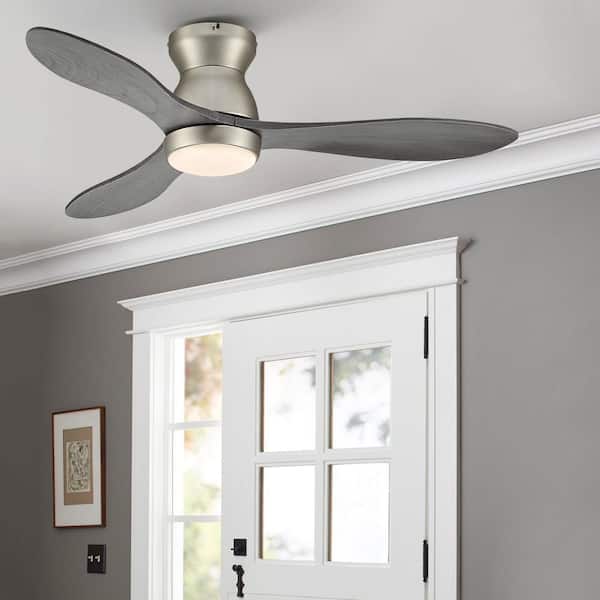 42 in. Indoor Nickel Grey Wood Low Profile Flush Mount Ceiling Fan with Remote Included and 3CCT Integrated LED