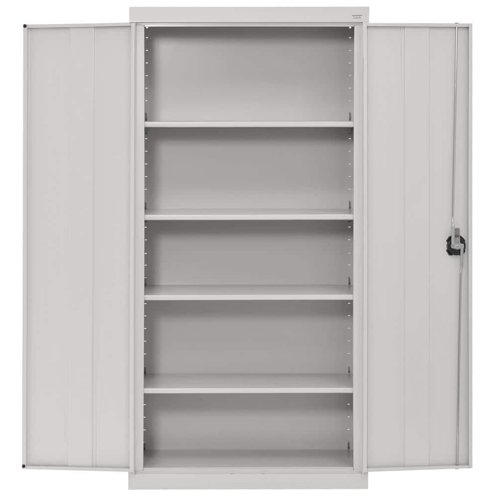 Dove Gray Steel Freestanding Lockable Office Cabinet with Adjustable Shelving