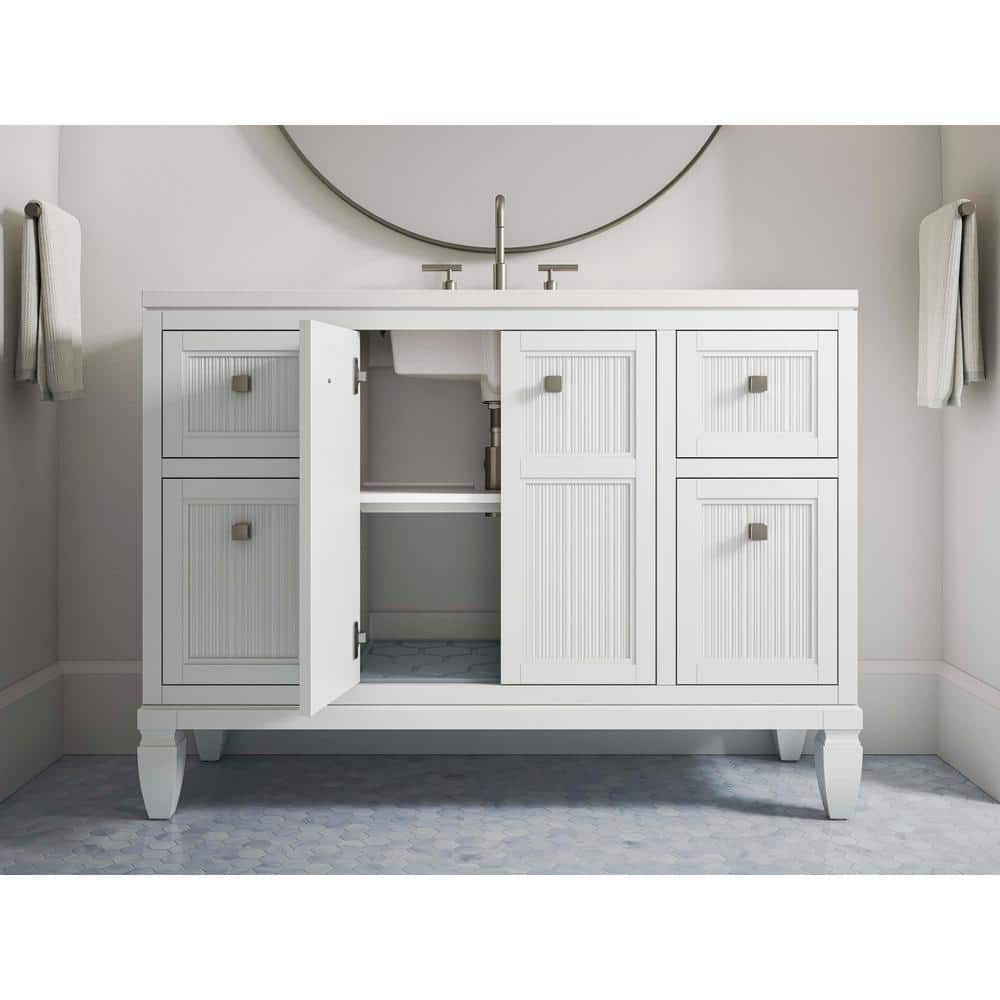Hearthaven 48-Inch White MDF Bathroom Vanity with Quartz Top