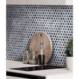 Gray and Blue 12.2 in. x 12.2 in. Polished Penny Round Glass Mosaic Floor and Wall Tile (10-Pack) (10.34 sq. ft./Case)