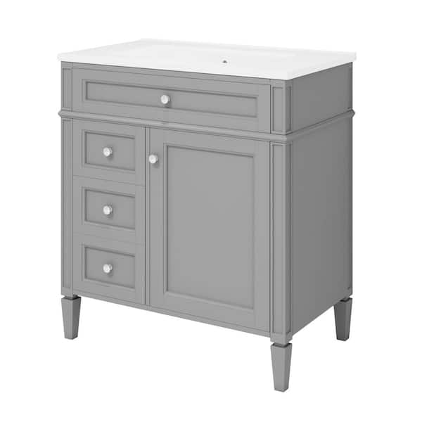 30.00 in. W x 18.00 in. D x 33.00 in. H One Sinks Bath Vanity in Gray with White Ceramic Top