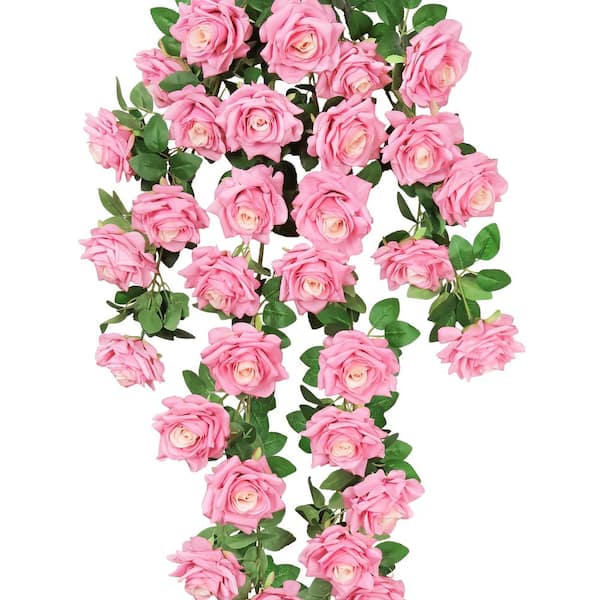 50 in. Deluxe Pink Artificial Rose Individual Flower Stem Hanging Spray Bush