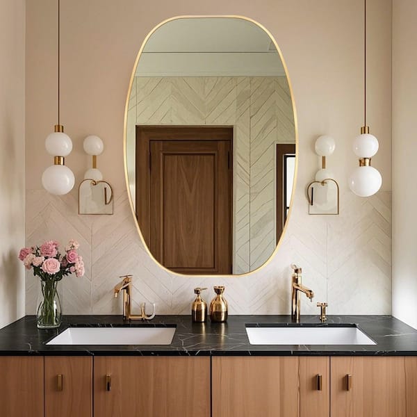 30 in. W x 40 in. H Modern Oval Aluminum Frame Gold Wall Mirror (Screws Included)