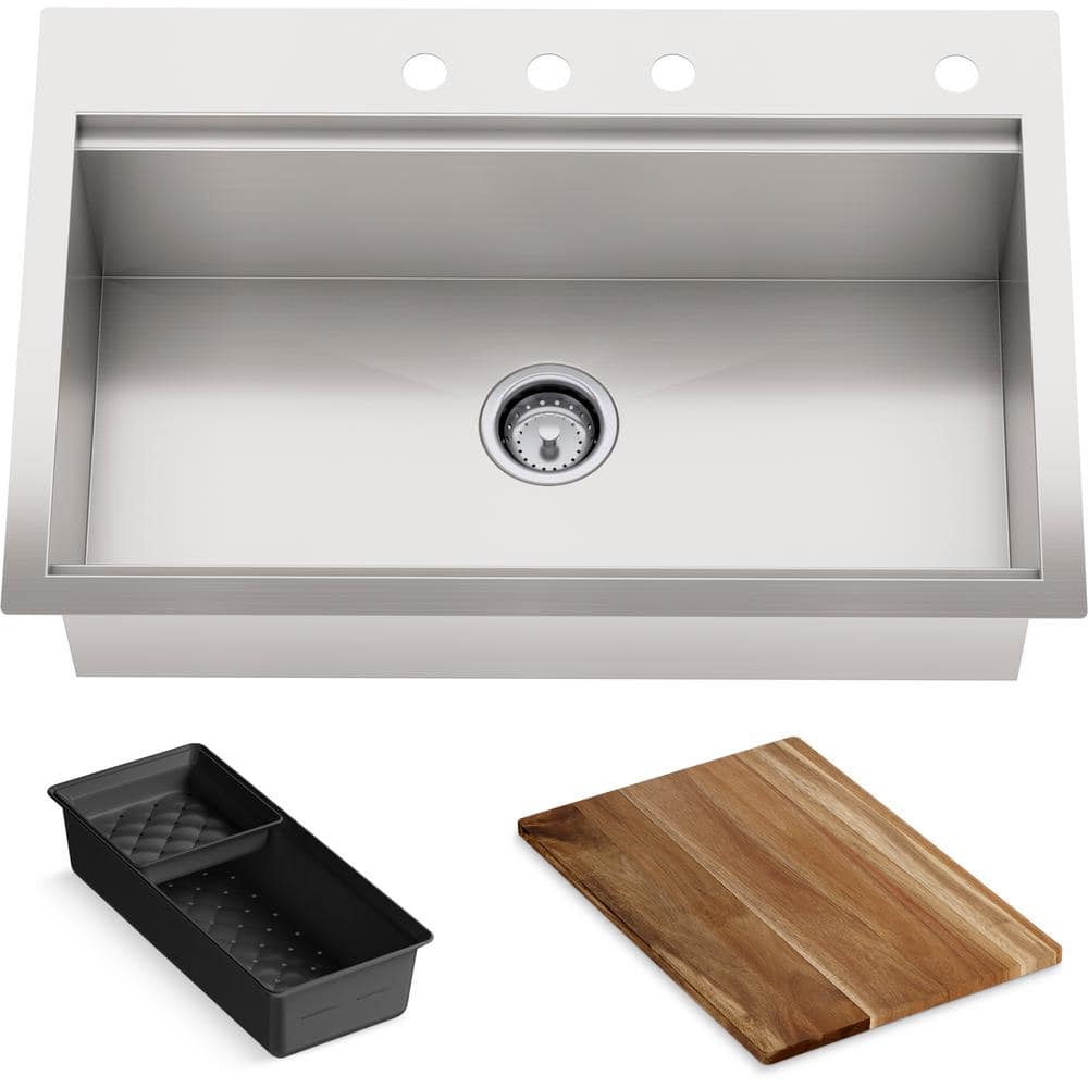 Lyric 33 in. Stainless Steel 18 Gauge Drop in/Undermount Workstation Single Bowl Kitchen Sink with Accessories -  KOHLER, RH23374-4PC-NA