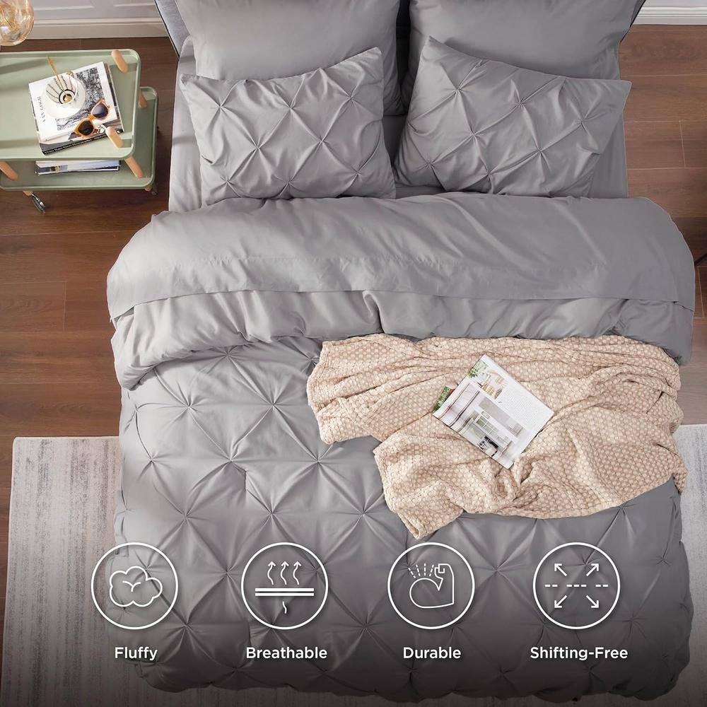 King Gray Microfiber Pintuck Bed in a Bag Set