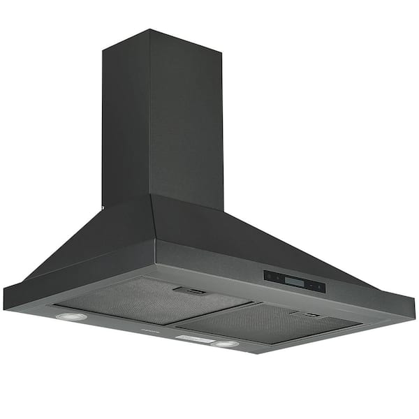 Ancona 30 in. 450 CFM Convertible Wall Mount Pyramid Range Hood with LED Lights in Black Stainless Steel