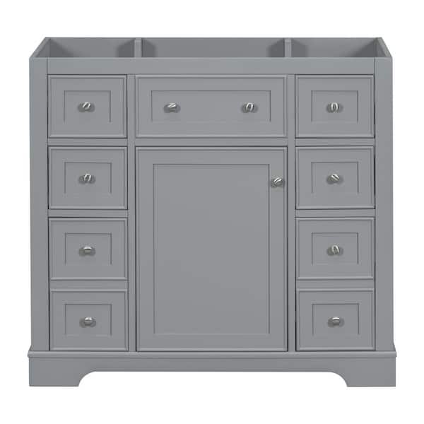 36 in. Bath Vanity Cabinet without Top in Gray with 6-Drawers and Cabinet