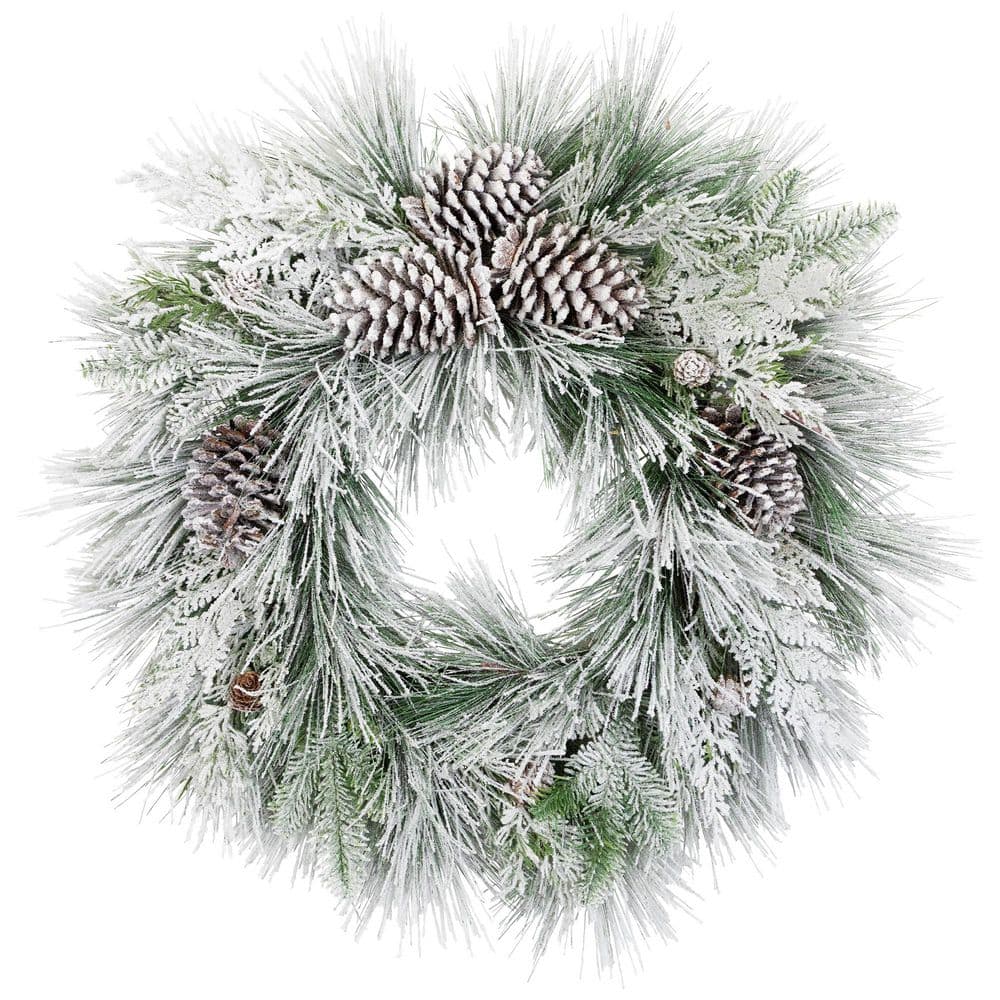 26 in. Unlit Snowy Long Needle Pine and Pinecone Artificial Christmas Wreath price history on PriceWatchPro