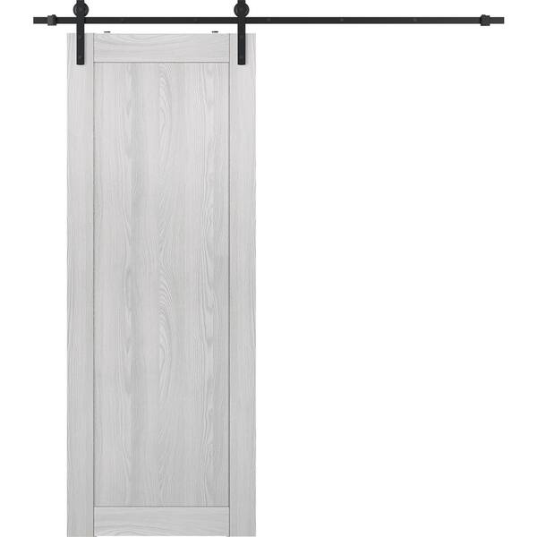 Belldinni 32 in. x 96 in. 1-Panel Shaker Ribeira Ash Finished Composite Wood Sliding Barn Door with Hardware Kit