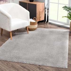 Judy 5 ft. X 7 ft. Light Gray Solid Shag Rubber Backing Soft Machine Washable Area Rug