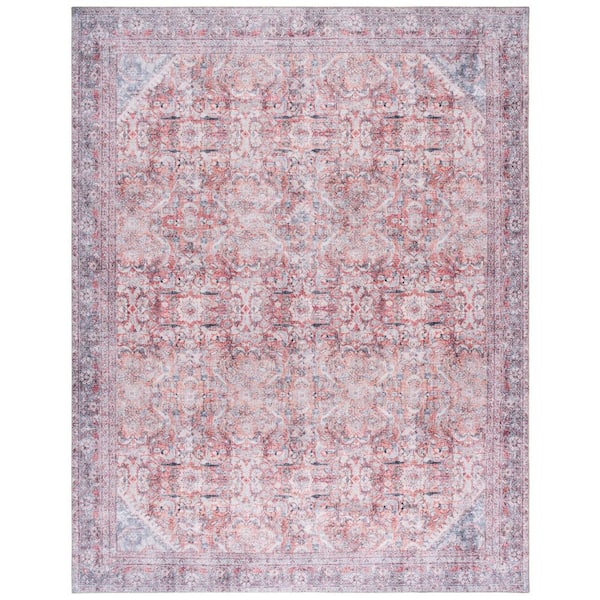 Vintage Serapi Red Orange/Blue 9 ft. x 12 ft. Machine Washable Distressed Abstract Floral Area Rug