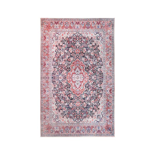 SUPERIOR Fiorella Berry Red 5 ft. 7 in. x 8 ft. 9 in. Floral Medallion Indoor Modern Farmhouse Polyester Area Rug