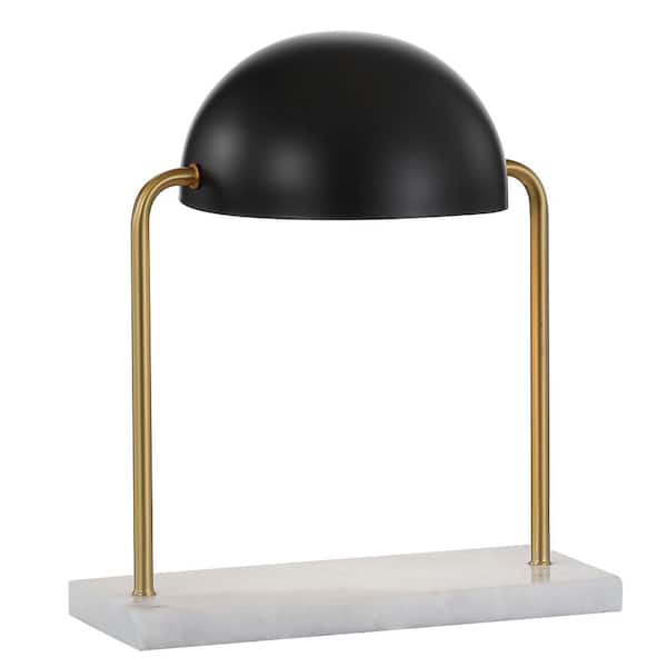 Porter 13.5 in. Art Deco Dome Lamp with Marble Base, Brass Gold/Black