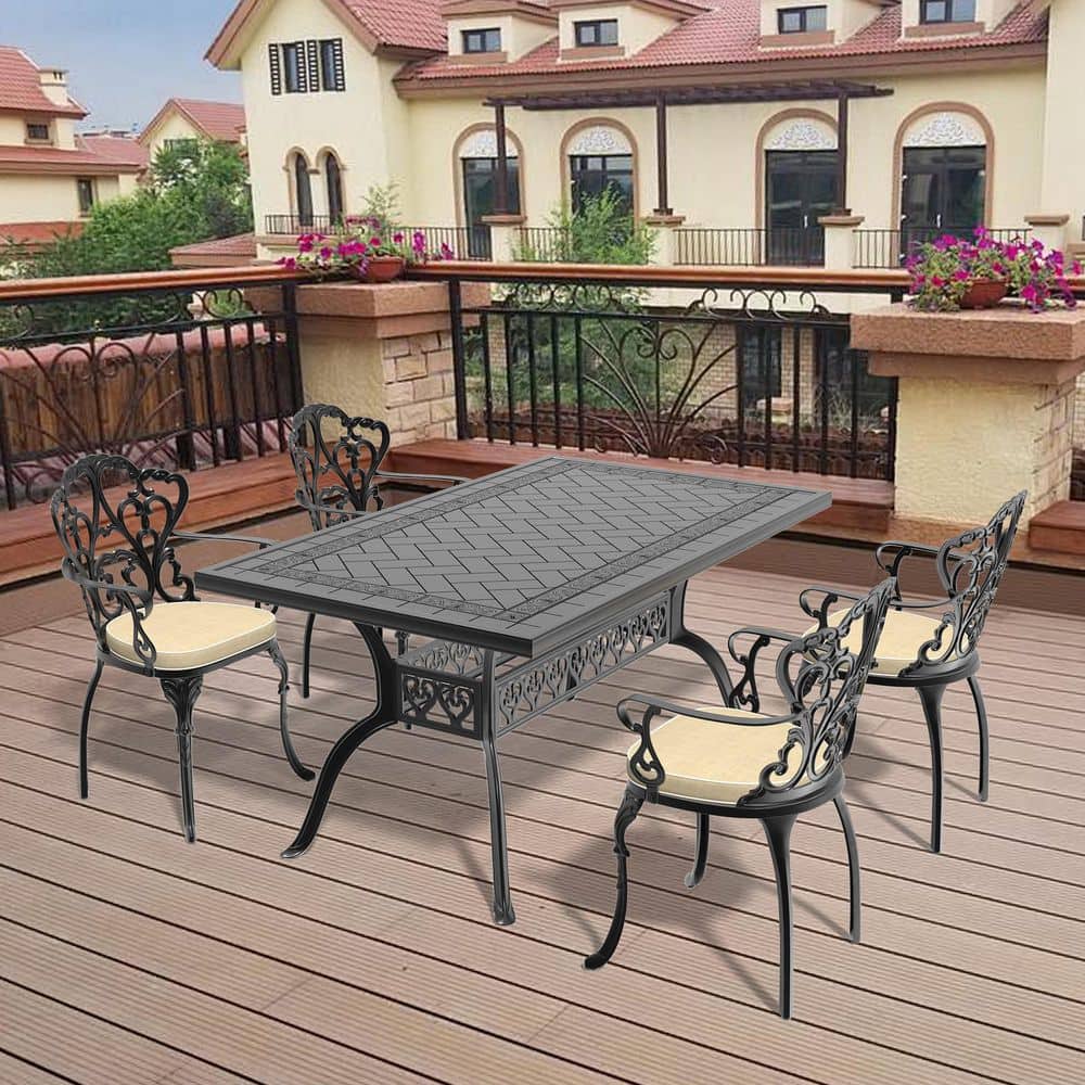 Black 5-Piece Cast Aluminum Outdoor Dining Set with All-Weather Cushions durable construction price history on PriceWatchPro