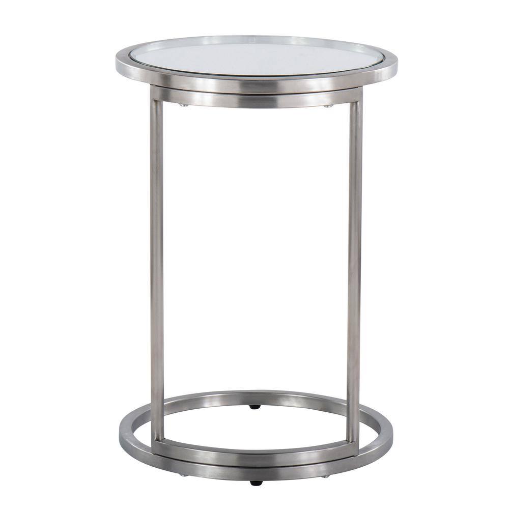 Stainless Steel and Glass Round End Table, 16 in