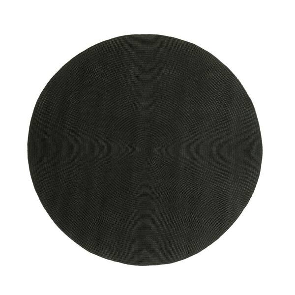 SUPERIOR Braided Black 6 ft. Round Solid Indoor/Outdoor Area Rug