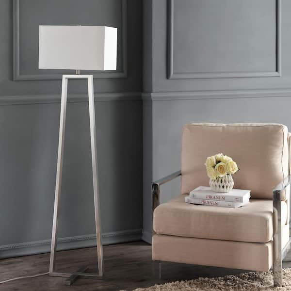 Lyell 60 in. Nickel Triangle Floor Lamp with White Shade