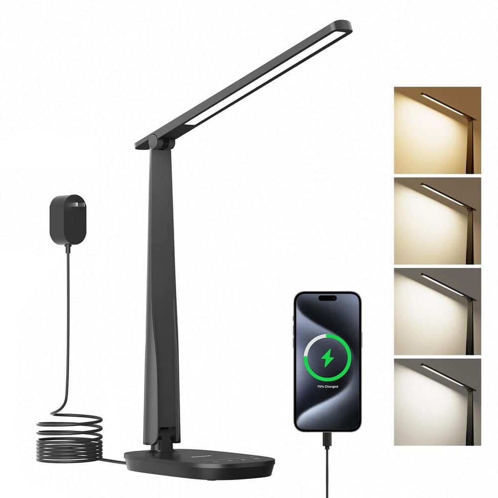 15.24 in. Black Dimmable LED 4 Color Modes Desk Lamp with USB A+C Dual Charging Port, Sewing, Reading price history on PriceWatchPro