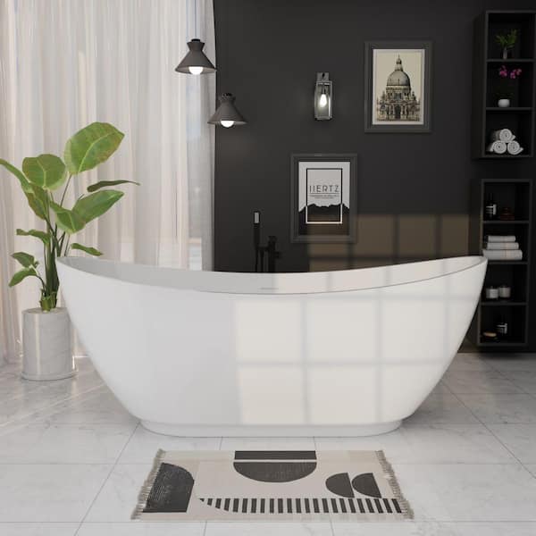 Minimalist 62 in. Acrylic Freestanding Bathtub cUPC Certificated Slipper with Polished Chrome Drain Soaking Tub in White