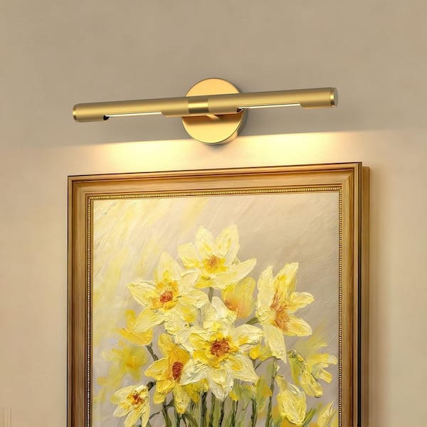 19 in. 2-Light Brass Bathroom Wall Sconce Picture Light, Dimmable Gold Art Wall Light with 360° Rotatable Head