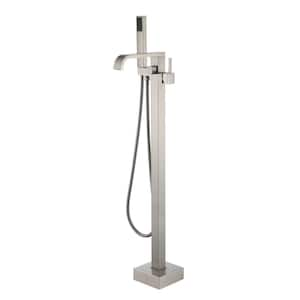 Floor Mount Single-Handle Freestanding Tub Faucet with Handheld Shower and Supply Hoses in. Brushed Nickel