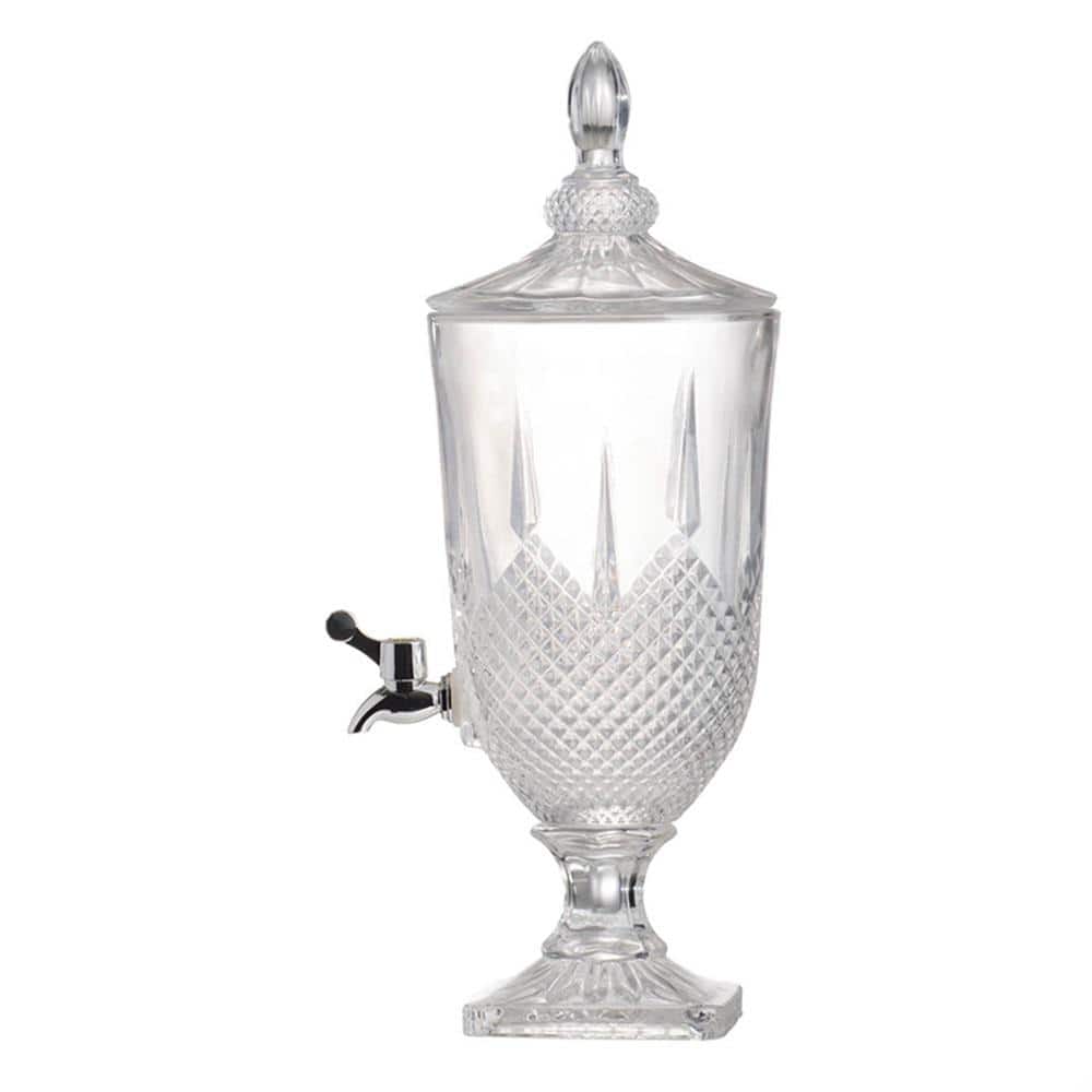 Elegant Clear Glass Beverage Dispenser with Polished Silver Lid