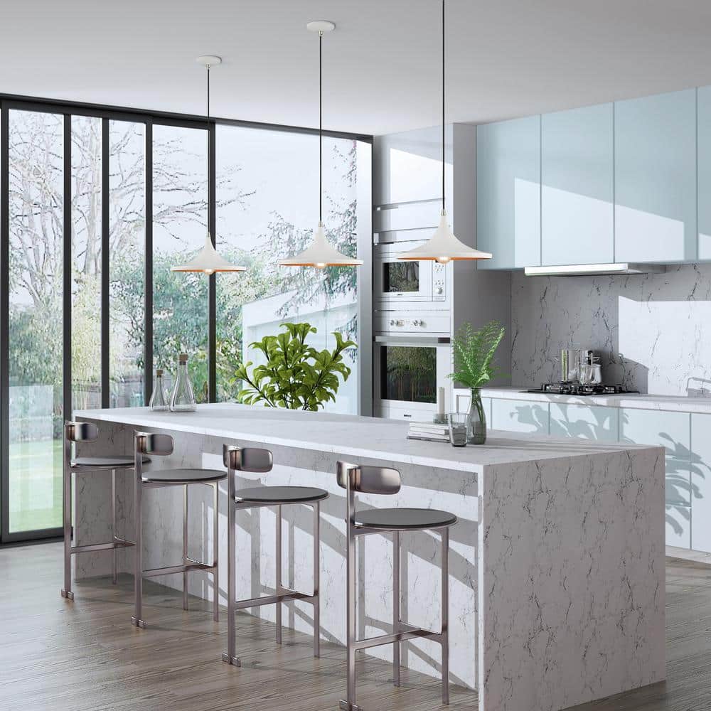 White Aluminum Mini Pendant Light with Gold Interior