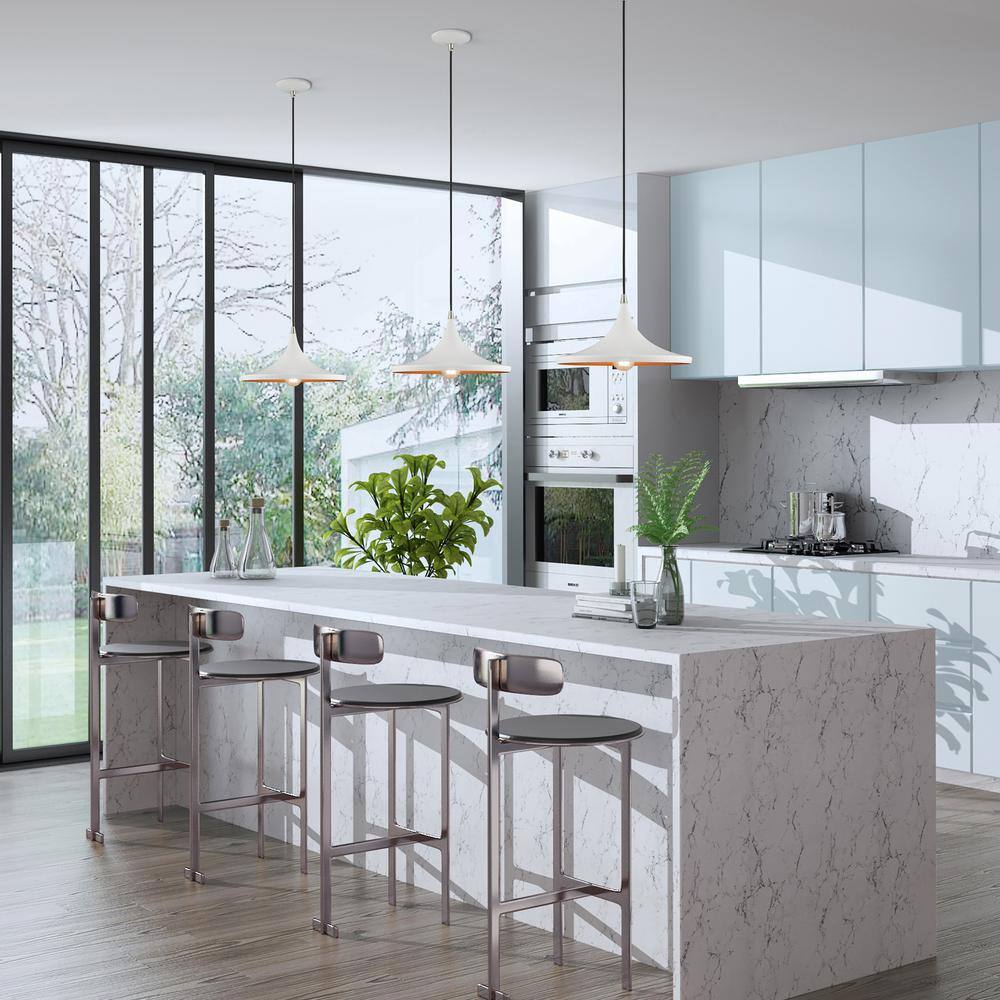 White Aluminum Mini Pendant Light with Gold Interior