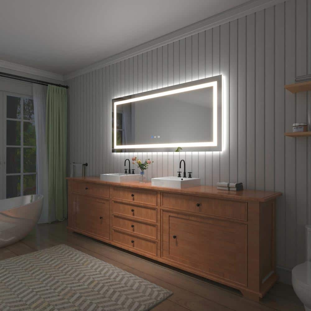 Oversized Frameless LED Bathroom Vanity Mirror with Anti-Fog Feature